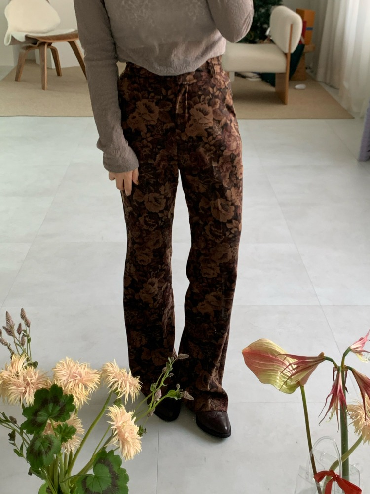 [Bottom] Jacquard vintage flower pants / 2 colors