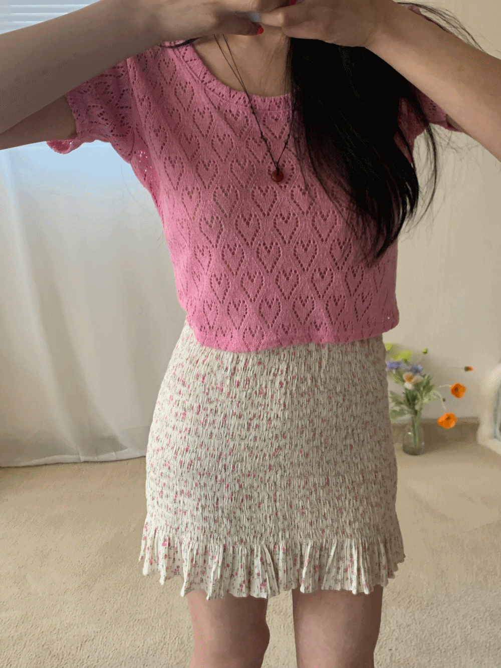 [Top] Heart crochet knit / 3 colors