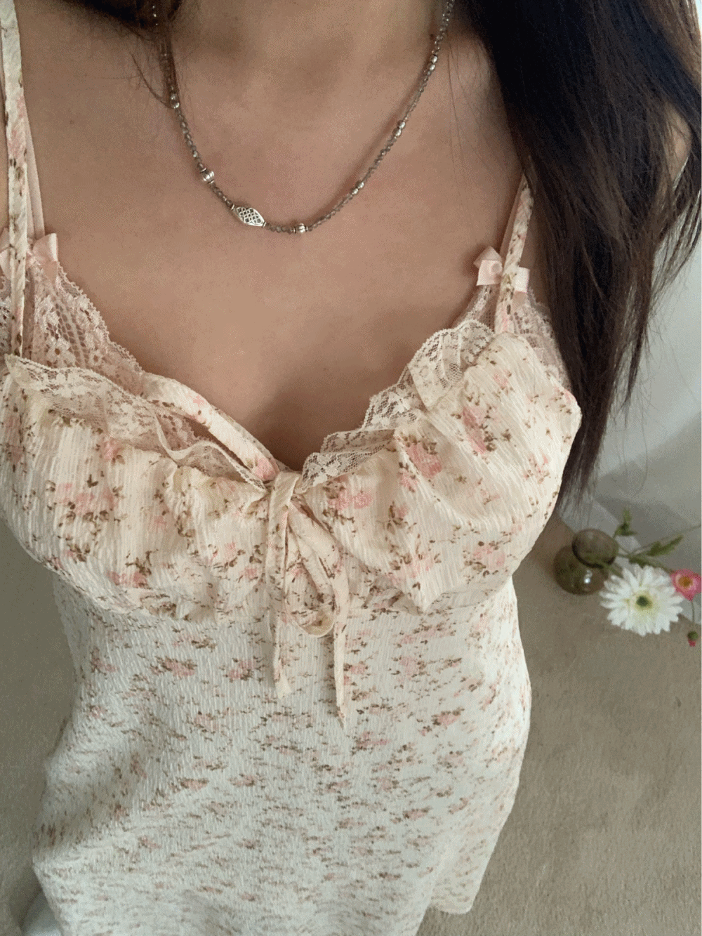 [Dress] Sakura lace ribbon dress / 2 colors